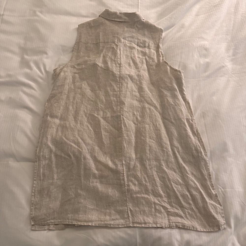 NWT Chico's 100% Linen Sleeveless Shirt Cream Hidden Side Slit Tank‎ Top Sz XL-P - Picture 9 of 9